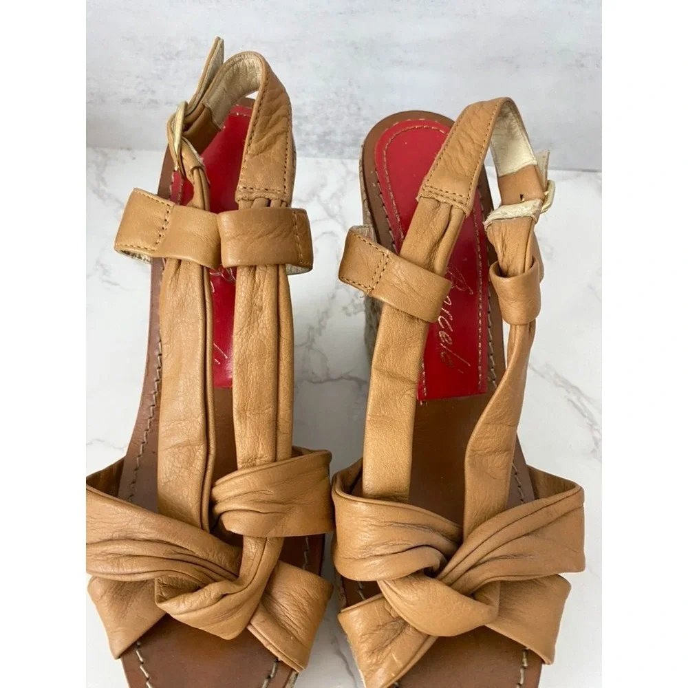 Paloma Barceló Sandals Espadrilles Sz 38/7.5 Tan Leather Wedge Platform Dressy
